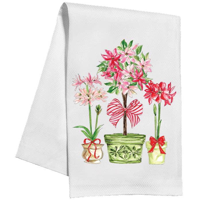 Red and Green Poinsettia Tea Towel